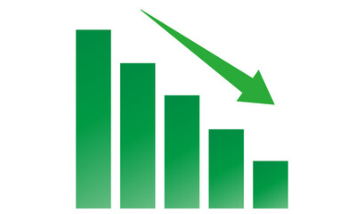 棒グラフ　下降　売上グラフ　矢印