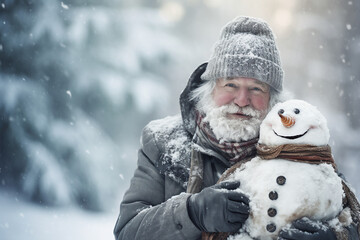 Happy children family making funny snowman outdoors spend weekend leisure outside Generative AI