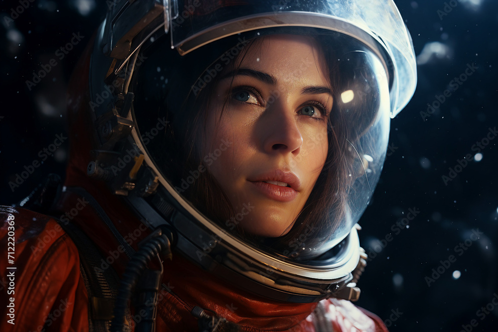 Wall mural mankind exploring the space using astronaut protective suit generative ai closeup futurism