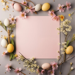 Naklejka na ściany i meble Easter background with eggs and flora
