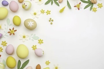 Fototapeta na wymiar easter eggs and flowers, Easter background, Easter holiday