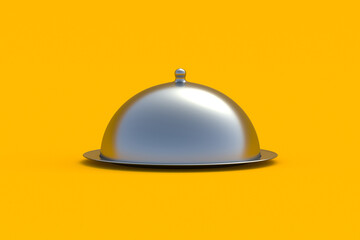 Fototapeta premium Silver restaurant trays with cloches. Banquet table setting. Food menu. Dishes in the kitchen. Luxury service. Cuisine of the world. 3d render