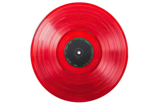 Isolated white background with new red vinyl record