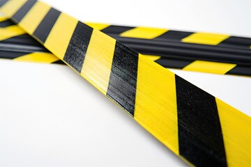 Restricted access indicated by black and yellow barrier tape Tape segregates against white surface to discourage passage in prohibited area
