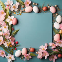 Naklejka na ściany i meble Easter background with eggs and flora
