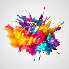 Happy Holi Festival Greeting Background Design with Vibrant Color Splash