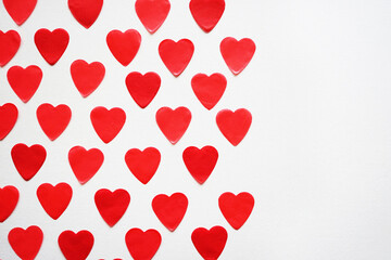 Red hearts on a white background