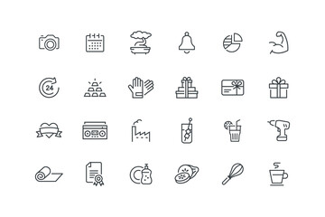 Bell alarm alert notification icon, vector illustration,Bonsai tree plant nature icon,Calendar planning logistics shipping delivery icon,Camera photo photography icon,Champagne bucket,set of icons