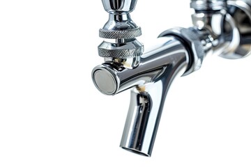Closeup of a beer tap on a white background - obrazy, fototapety, plakaty