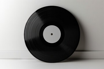 Blank vinyl record with cover mockup against white wall