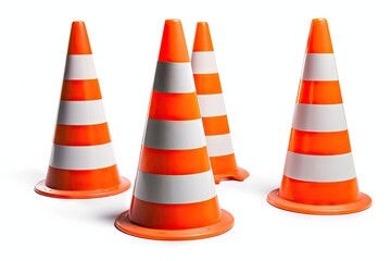 White background isolates traffic cones