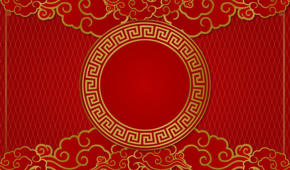 red background with gold ornament