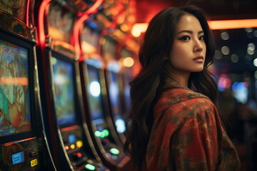 Slot machine 777 casino club poker night las vegas gaming concept Generative AI illustration