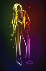 Hand-drawn fashion model from a neon. A light girl's. Fashion girl. - 712225195