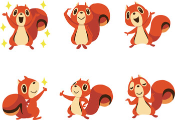 手描きのかわいいリスキャラクターセット1　(バンザイ、了解、いいね他)