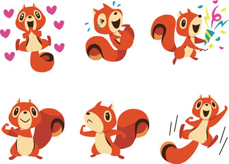 手描きのかわいいリスキャラクターセット2　(ワクワク、爆笑、ガッツポーズ他)