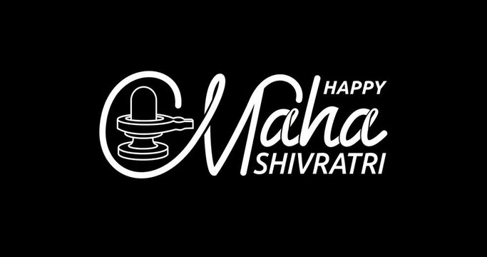 Happy Maha Shivratri text animation in 4 clips of different colors. Handwritten inscription calligraphy animated with alpha channel. Great for greetings, Hindu celebrations, TV shows, and vlogs