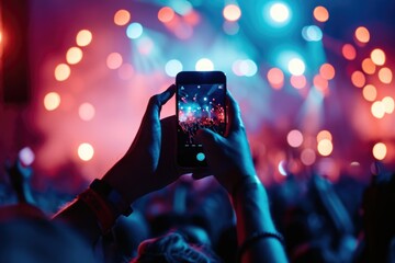 people use smart phones record video at music concert - obrazy, fototapety, plakaty