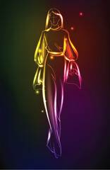 Hand-drawn fashion model from a neon. A light girl's. Fashion girl. - 712230980