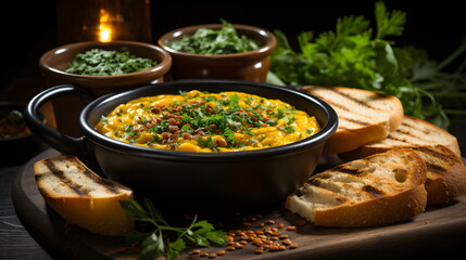 Corn soup with garlic, sweet corn, chili and coriander