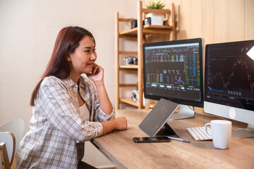 woman study financial market to calculate possible risks and profits