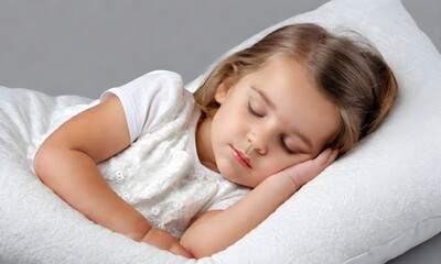 Fototapeta na wymiar Cute little child girl boy sleeping well alone in bed
