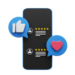 Customer review on smartphone 3d render