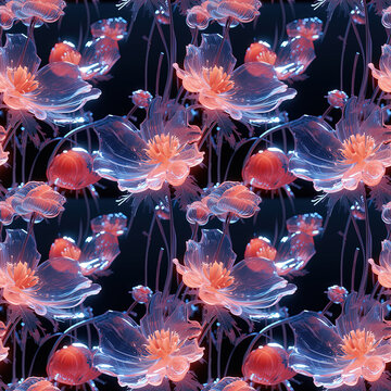 Seamless pattern with flowers. Glowing puff flowers