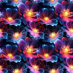 Fototapeta premium Seamless pattern with flowers. Glowing puff flowers