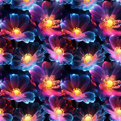 Seamless pattern with flowers. Glowing puff flowers