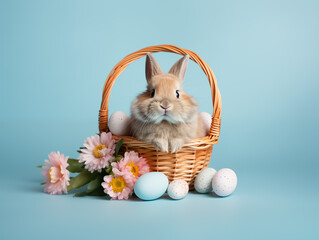 Easter bunny and eggs in minimalist background