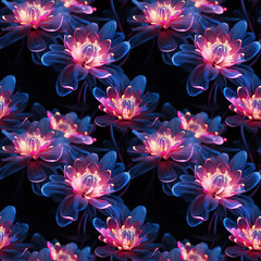 Seamless pattern with flowers. Glowing puff flowers