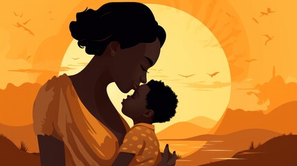 Naklejka premium Illustration of african american mother with his little son