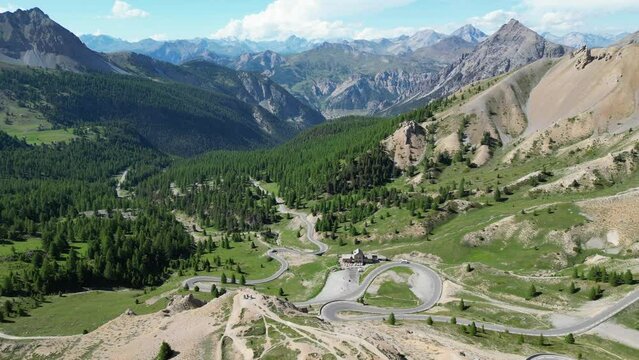 Mountain Pass Col Izoard in French Alps, France - Aerial 4k