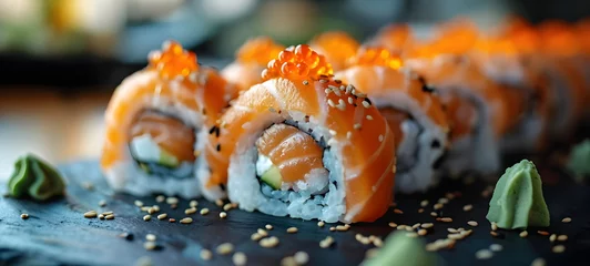 Deurstickers sushi set with salmon © DIVO