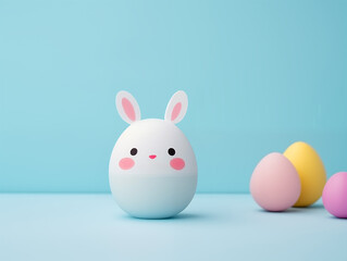 Easter bunny and eggs in minimalist background