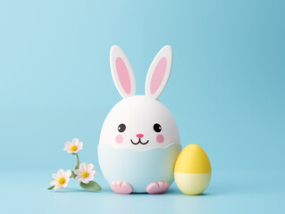 Naklejka na ściany i meble Easter bunny and eggs in minimalist background
