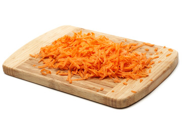 Grated carrot on white background