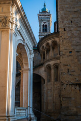 Fototapeta na wymiar Bergamo, upper city. Between history and ancient monuments.