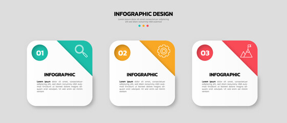 Modern business infographic template with 3 options or steps icons.