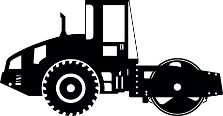 Silhouette of Road Roller Compactor Icon in Flat Style. Vector Illustration