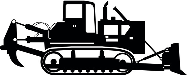 Silhouette of Bulldozer Icon in Flat Style. Vector Illustration © yustus