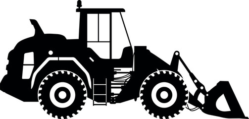 Silhouette of Wheel Loader Icon in Flat Style. Vector Illustration