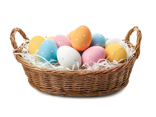 Obraz na płótnie Canvas easter eggs in basket on white background,cutout