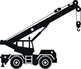 Silhouette of Mobile Crane Icon in Flat Style. Vector Illustration