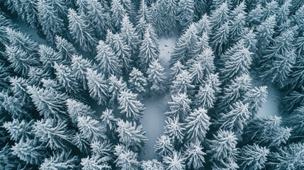Aerial view of the winter forest from above