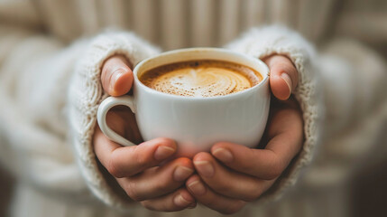 cup of coffee in hands. selective focus. Generative AI,