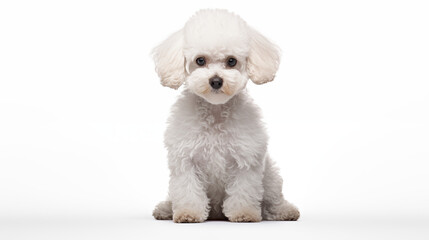 white poodle is sitting on white background photograph