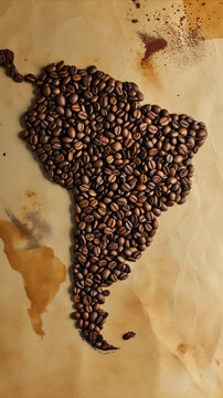 A unique, eye-catching map of the world crafted entirely from coffee beans.