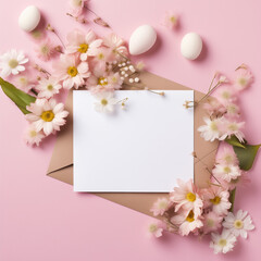 Naklejka na ściany i meble A charming envelope adorned with delicate floral designs and cheerful eggs, perfect for an indoor springtime surprise